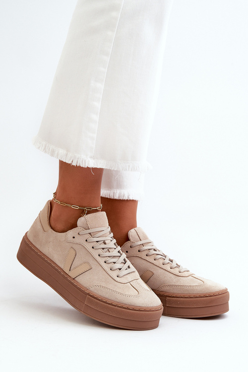 Бежеві жіночі замшеві кросівки на платформі Zazoo N1100S2