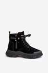 Жіночі ботильйони зі шнурівкою на підкладці зі штучної замші чорні Jailina