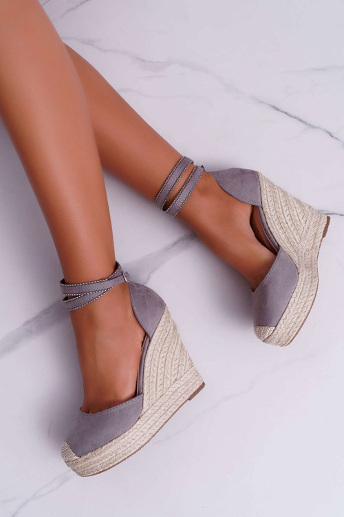 Жіночі льняні сірі босоніжки на платформі Canterola