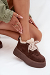 Жіночі зимові черевики на платформі з хутром тип ягнята Коричневі Luma