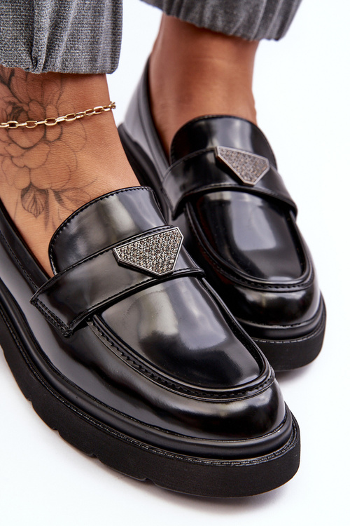 Жіночі лофери мокасини на плоскому каблуці Чорні Venla