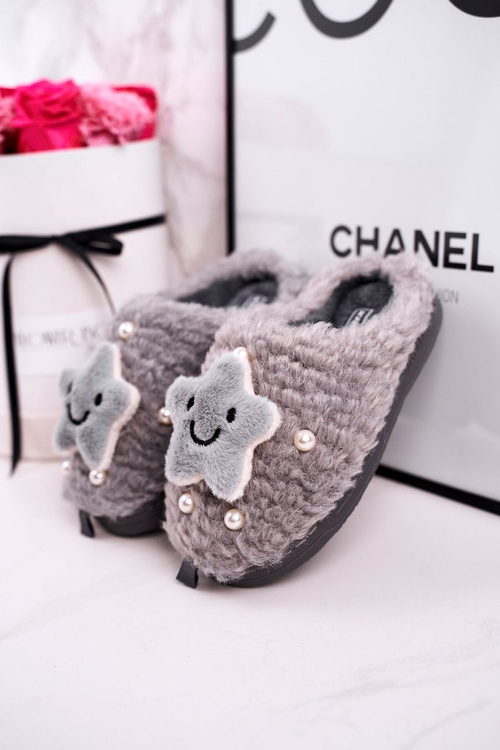 Дитячі утеплені домашні тапочки сіра маленька зірка