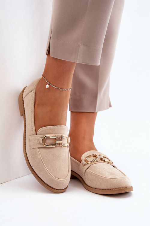 Жіночі замшеві мокасини на плоскій підошві бежевого кольору Мізаль
