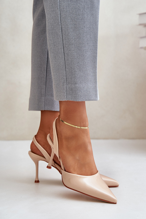 Лаковані підбори з відкритою спиною бежеві Emmizola