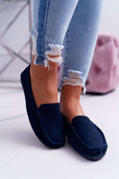 Жіночі замшеві шкіряні мокасини темно-сині Tenzion