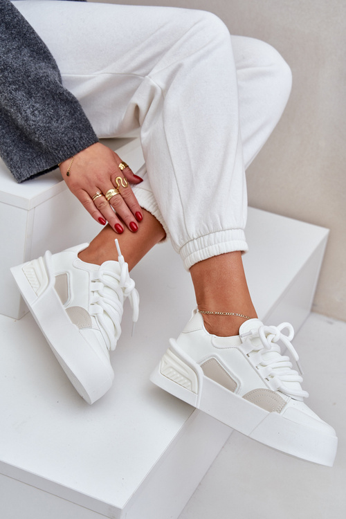 Жіночі Кросівки З Густими Шнурками На Платформі Білі Лалома