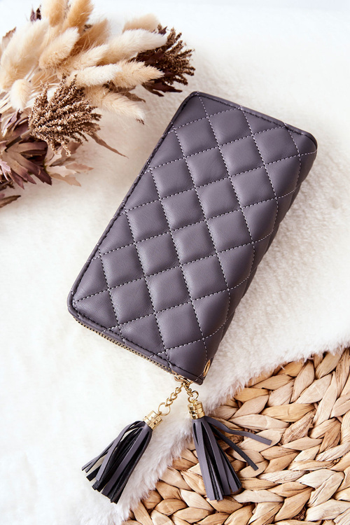 Великий стьобаний гаманець із застібками сірого кольору