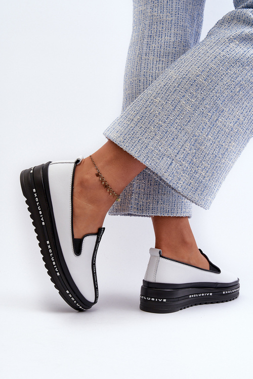 Жіночі шкіряні лофери на платформі S.Barski LR260 Білі