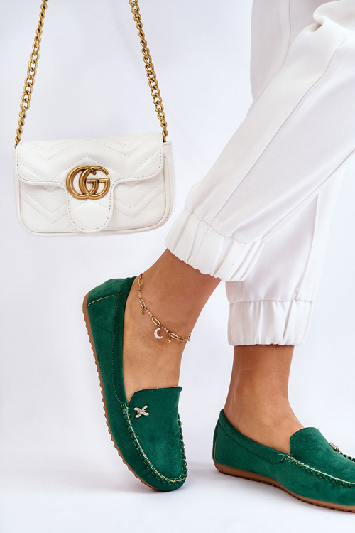 Жіночі замшеві лофери з прикрасами Зелена Лія