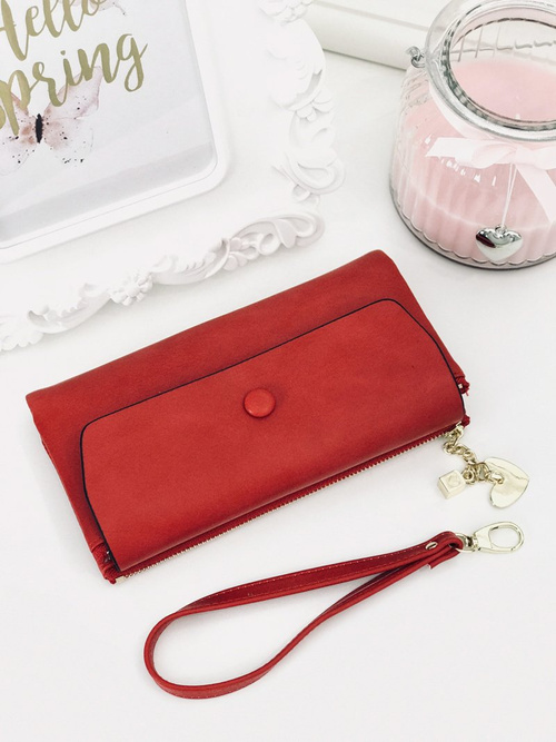 Великий жіночий червоний гаманець із брелоком у формі серця