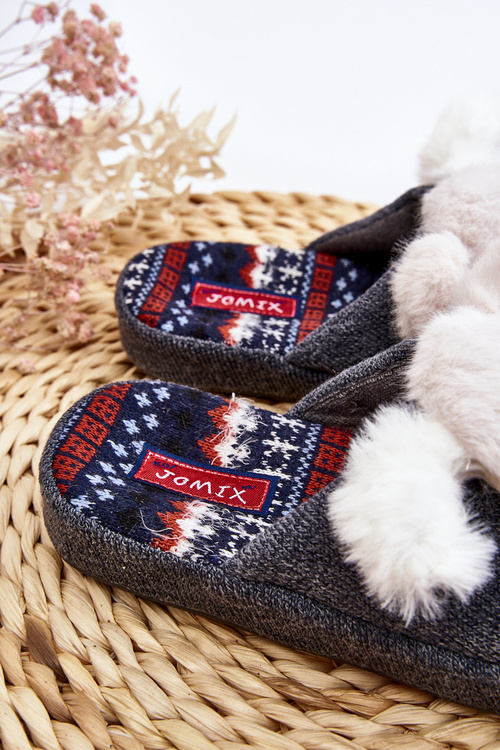 Дитячі тапочки на товстій підошві з сірим ведмедиком Dasca