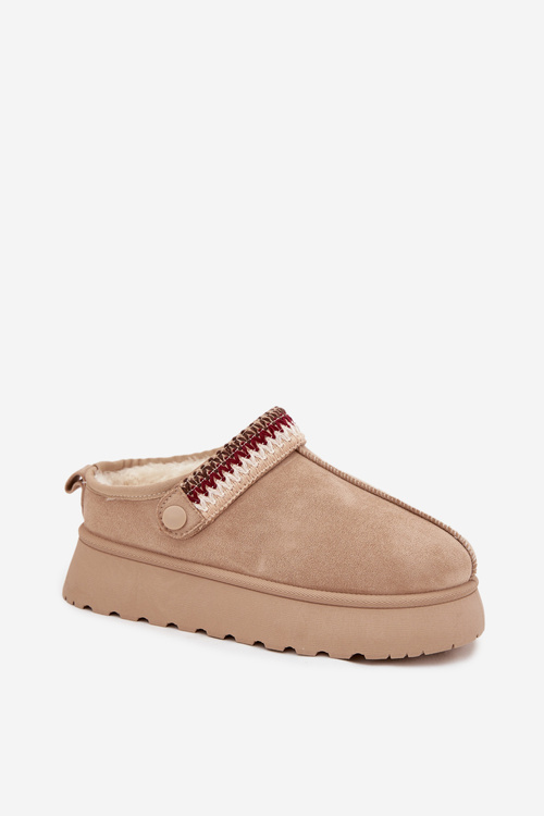 Жіночі низькі зимові чоботи з рухомим ремінцем і вишивкою на платформі світло бежеві Lyrisse