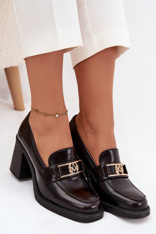 Жіноче взуття на низькому каблуці з золотим акцентом шоколад Privelle