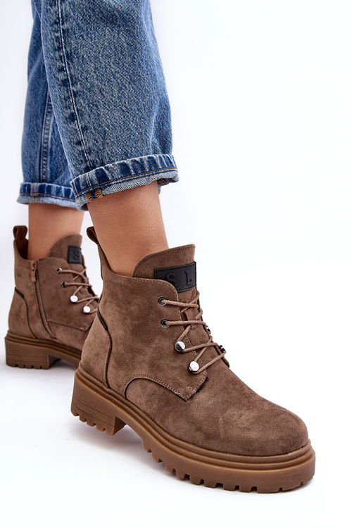 Жіночі низькі чоботи утеплені на блискавці темно-бежевого кольору Cameronia