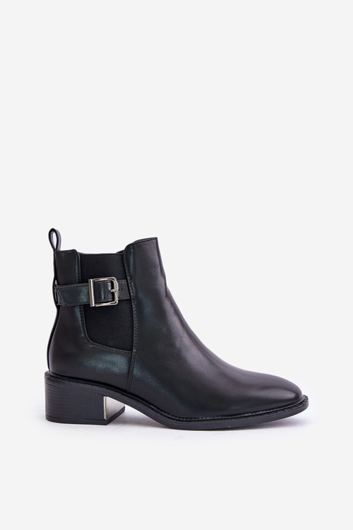 Жіночі ботильйони на низькому каблуці та золотистій пряжці Black Vomera