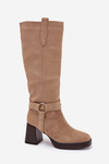 Жіночі чоботи на підборах з прошивками бежеві Alessara