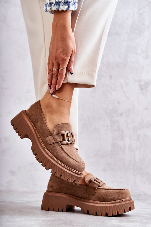 Жіночі броги замшеві з декором темно-бежеві Leeza