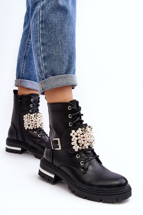 Жіночі робочі черевики на підкладці з декором Black Venizi