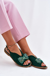 Жіночі Сандалі З Бантом На Низькому Каблуку S.Barski KV51-014 Зелені