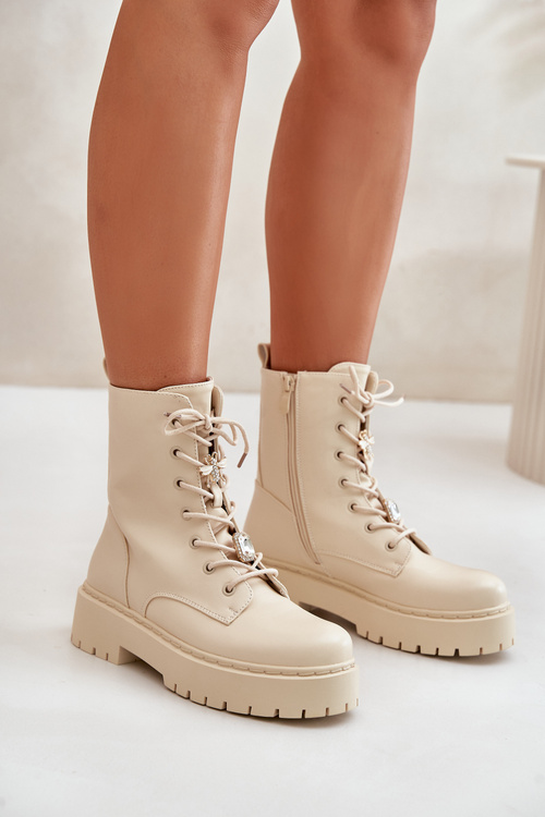 Теплі ботильйони робочі жіночі з акцентами бежеві Avorira