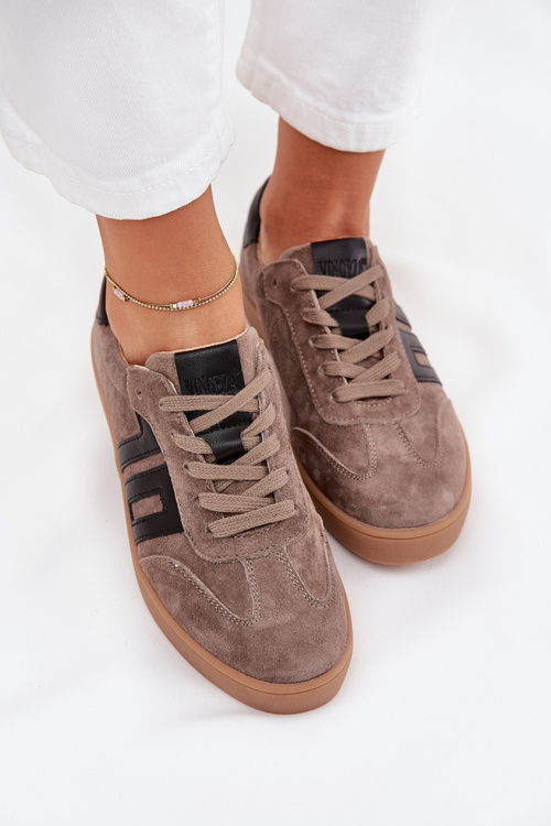 Жіночі Замшеві Кросівки Vinceza 79557 Темно-Бежеві