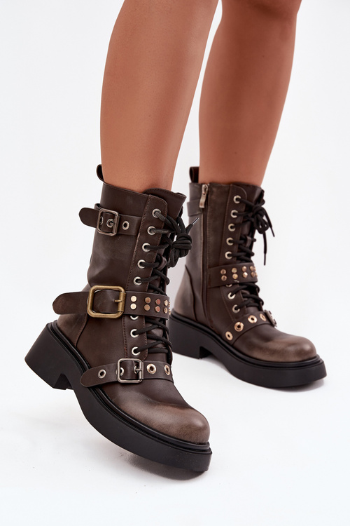 Зимові черевики з ремінцями коричневі Marisse