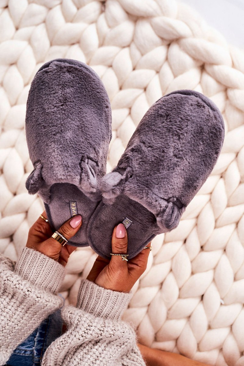 Жіночі домашні пухнасті тапочки з маленькими вушками Бегемот сірий