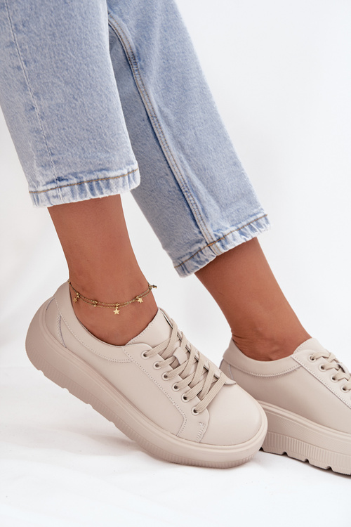 Шкіряні кросівки на масивній платформі Бежева Sylvessa