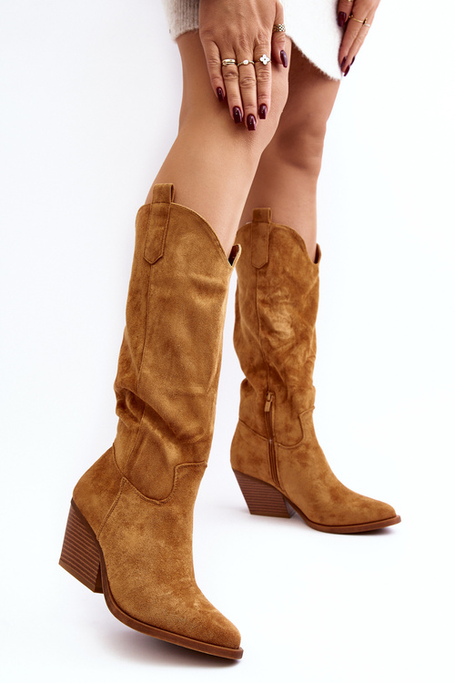 Жіночі ковбойські черевики на високих підборах кольору Camel Oppore