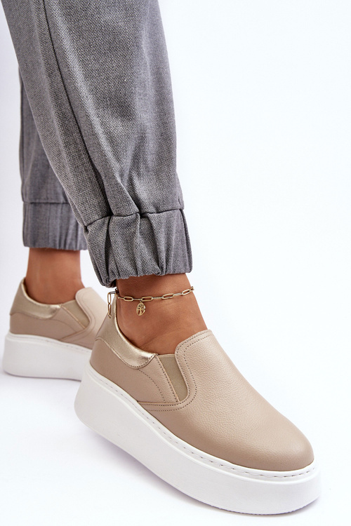 Жіноче шкіряне спортивне взуття на платформі бежеві Lemar Manish