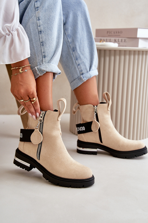 Жіночі теплі черевики на блискавці Бежеві Calvaro