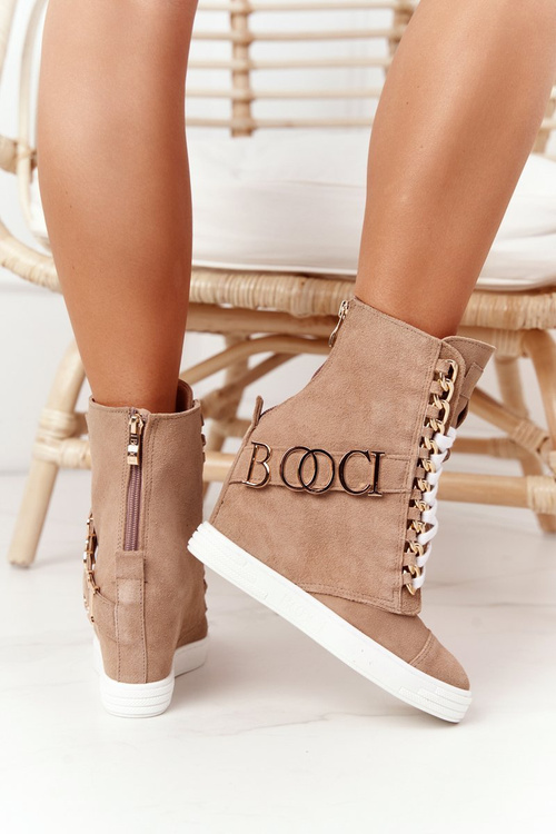 Жіночі замшеві кросівки на танкетці BOOCI Golden Letters Light Camel