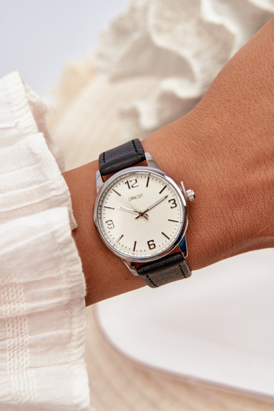 Жіночий годинник з ремінцем з екошкіри чорний Ernest E62177