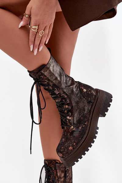 Жіночі Шкіряні Чоботи Workery Maciejka 06203-32 Коричнево Золото