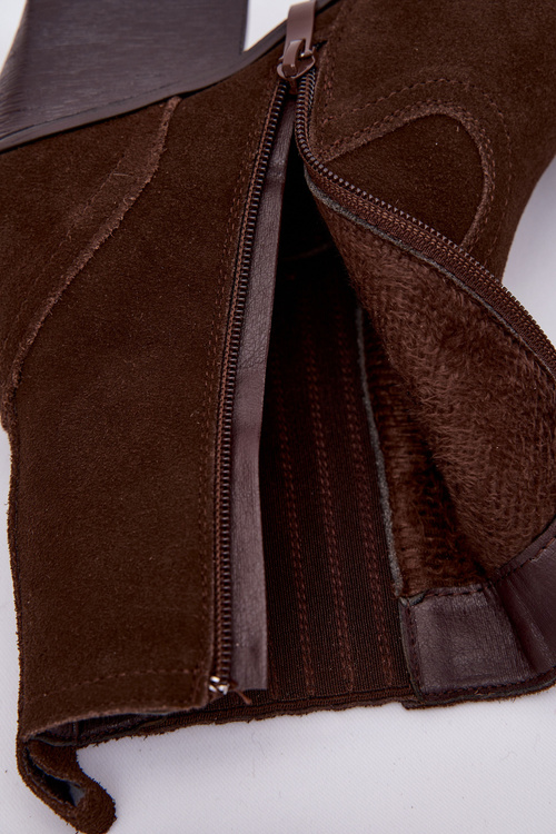 Замшеві жіночі ковбойські чоботи на підборах з підкладкою шоколад Dylira