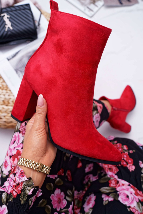 Жіночі високі чоботи на шпильці, блискавка, червоний ферол