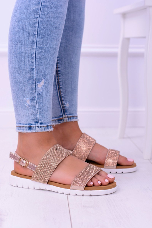 Ідеальні жіночі босоніжки кольору шампанського Lu Boo з цирконами