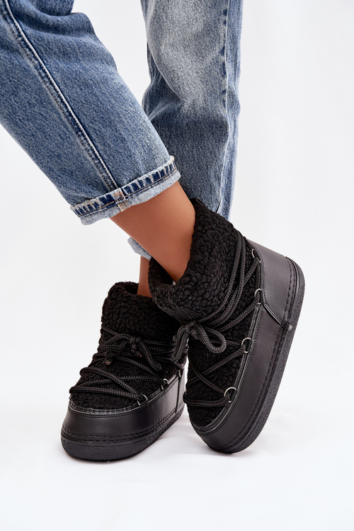 Жіночі зимові черевики з овчиною тип шнурки Чорний Belira