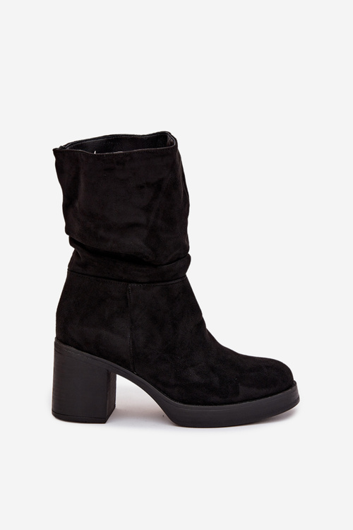 Жіночі ботінки з зібранням на підборах Теплі Чорні Amoria