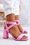 Елегантні босоніжки на блочному каблуці рожеві Michele