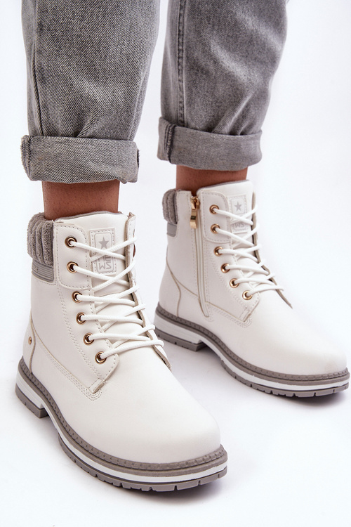 Жіночі шкіряні зимові черевики з підкладкою білого кольору Katalis