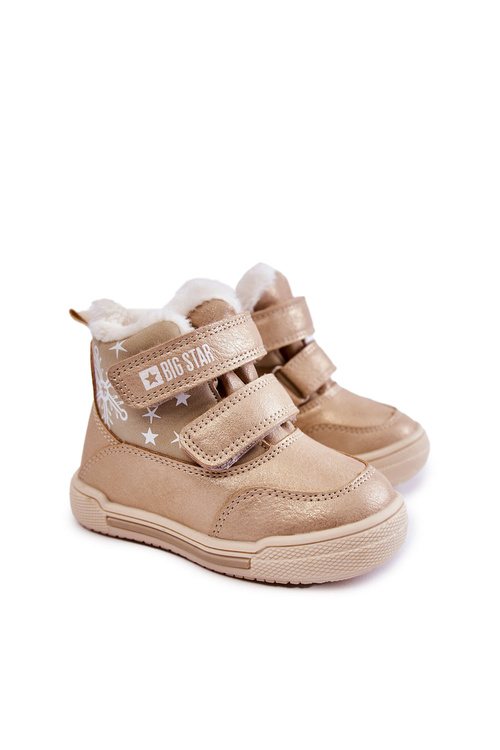 Дитячі теплі черевики на липучці Велика зірка KK374189 Бежево-золотий