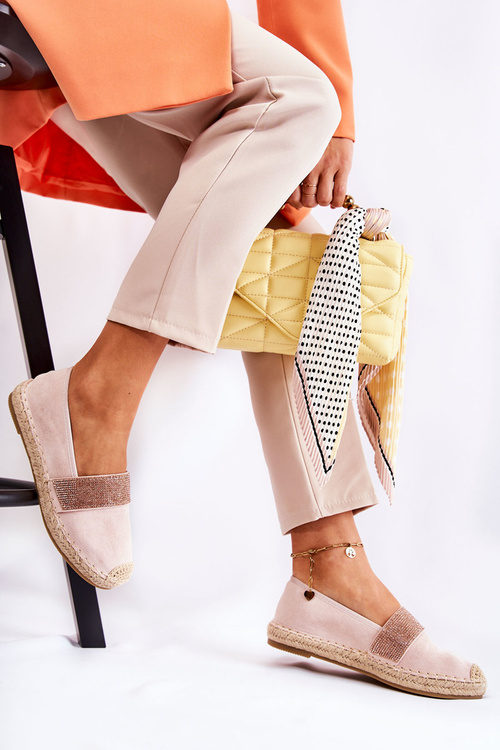 Жіночі еспадрільї без шнурівки з кубічним цирконієм рожевого кольору