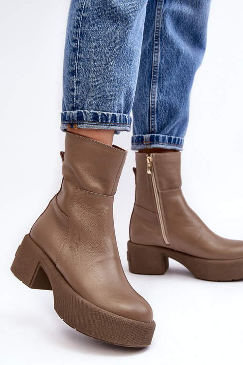 Шкіряні чоботи на низькому каблуці Темно-бежеві Lemar Volavola