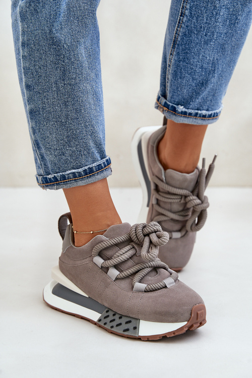 Замшеві жіночі кросівки на платформі з товстою шнурівкою Artiker 54C1463 сірі