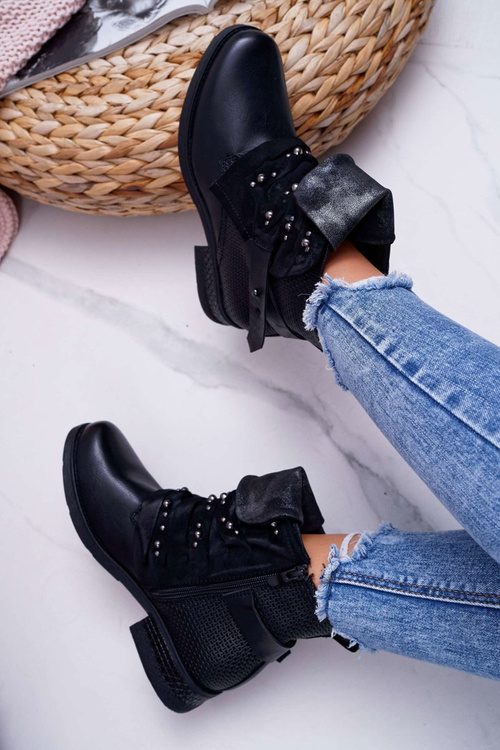 Жіночі чоботи на плоскій підошві Теплі чорні дебра