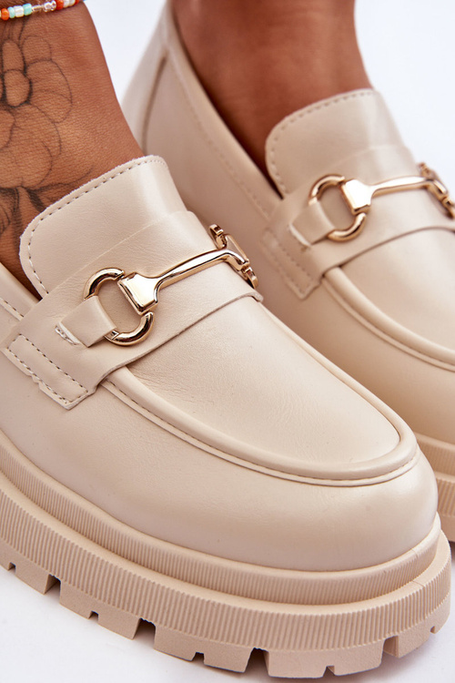 Жіночі класичні мокасини на платформі бежеве диво