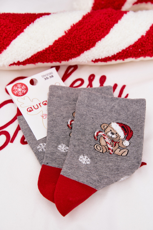 Жіночі різдвяні шкарпетки Сніжинки Ведмідь У шапці Санти Темно-сірий