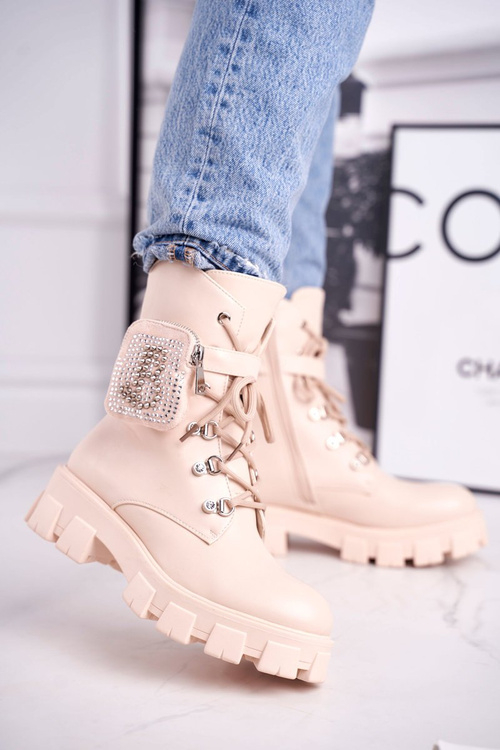 Жіночі чоботи з сумкою бежеві Seul