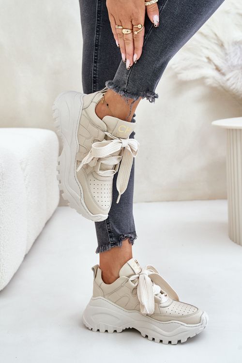 Жіночі шкіряні кросівки CheBello 4583 бежевого кольору